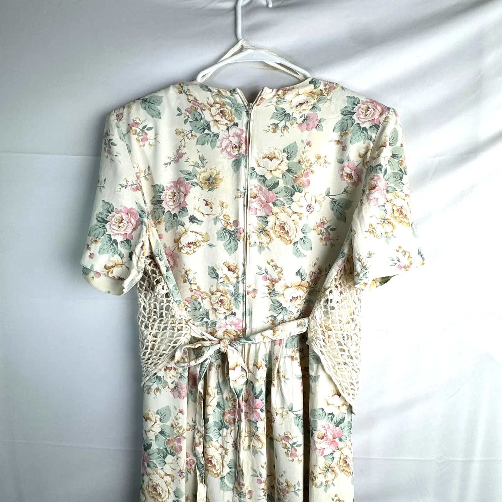 Vtg 80s SL Fashions Prairie Cottagecore Floral Crochet Vest Dress Sz 12 USA ￼ - Image 6