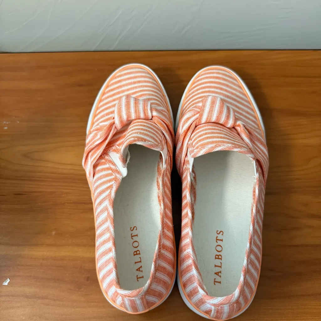 Talbots Jaden Knot Stripe Line‎ Platform Sneaker Slip On Orange White Comfort 8 - Image 3