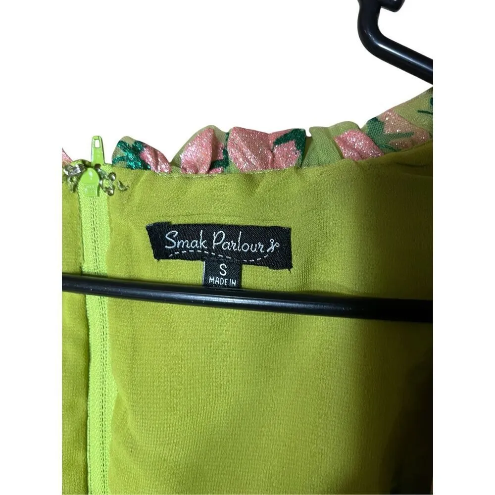 Unique Vintage Smak Parlour Avocado & Pink Strawberry Print Woodstock Flare Dres - Image 8