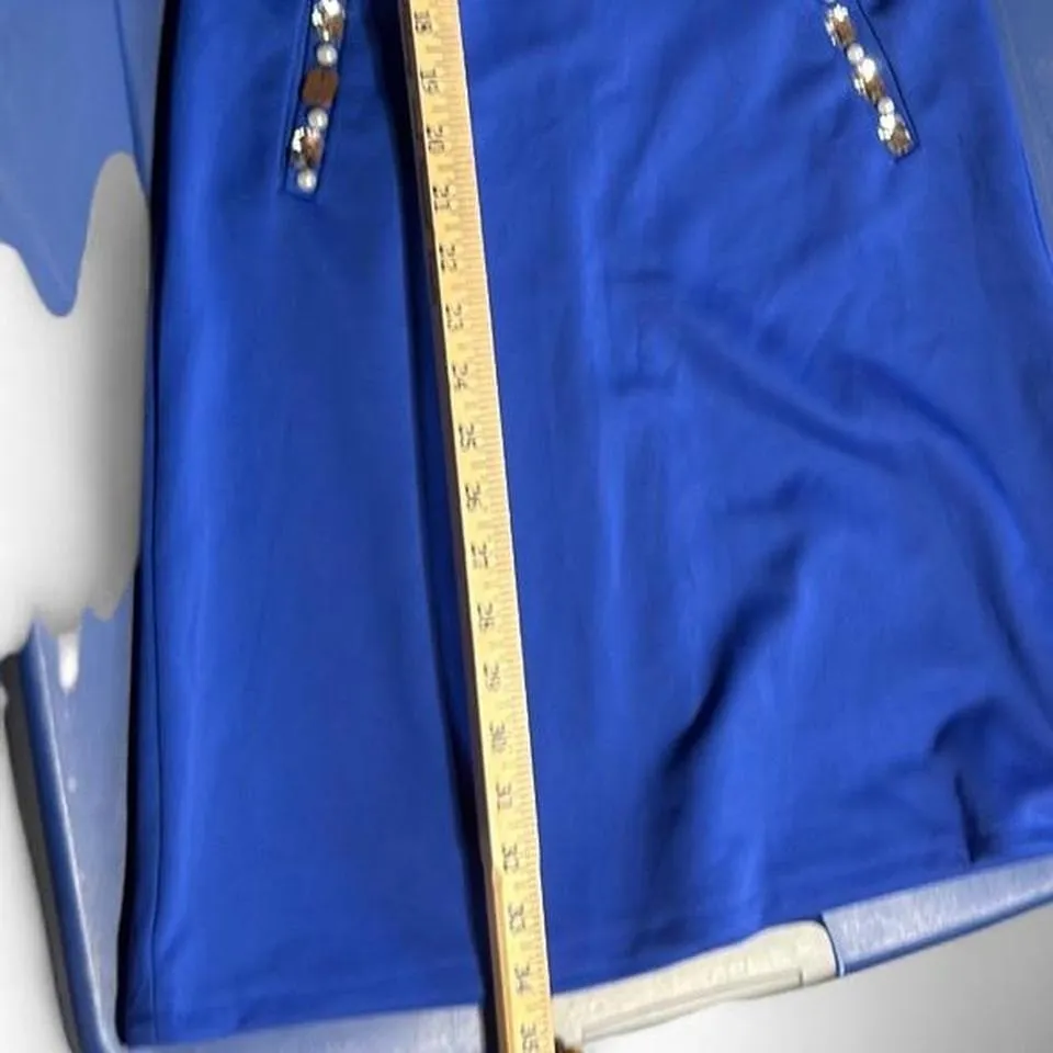 Y2K Blue Embellished Mini Dress – Womens Small – Rhinestone Mock Neck - Image 7