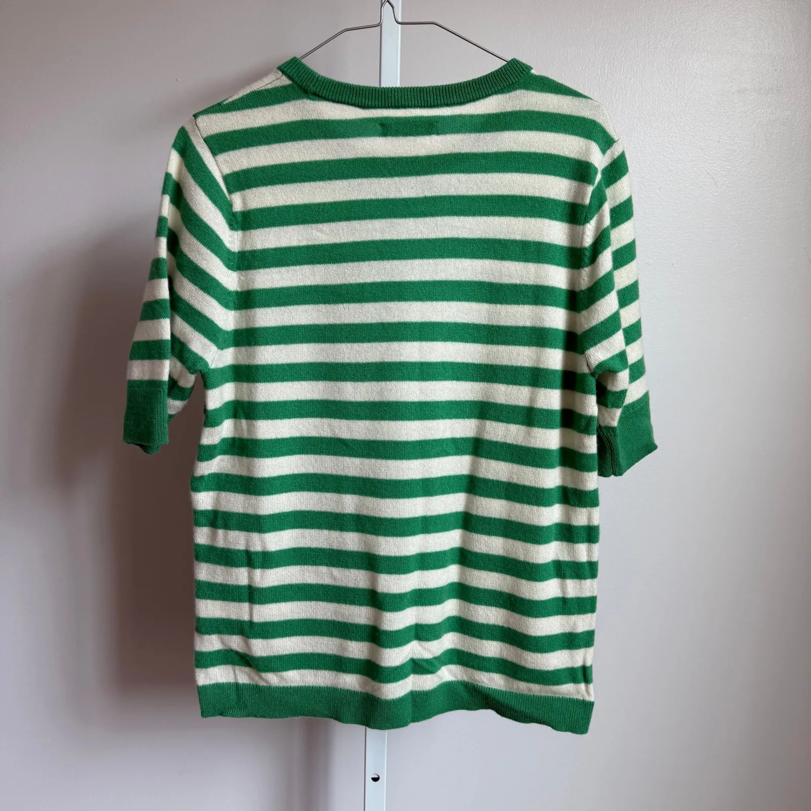 Outerknown 100%‎ Cashmere Striped Sweater Top Green Cream Short Sleeve Womens M - Image 7