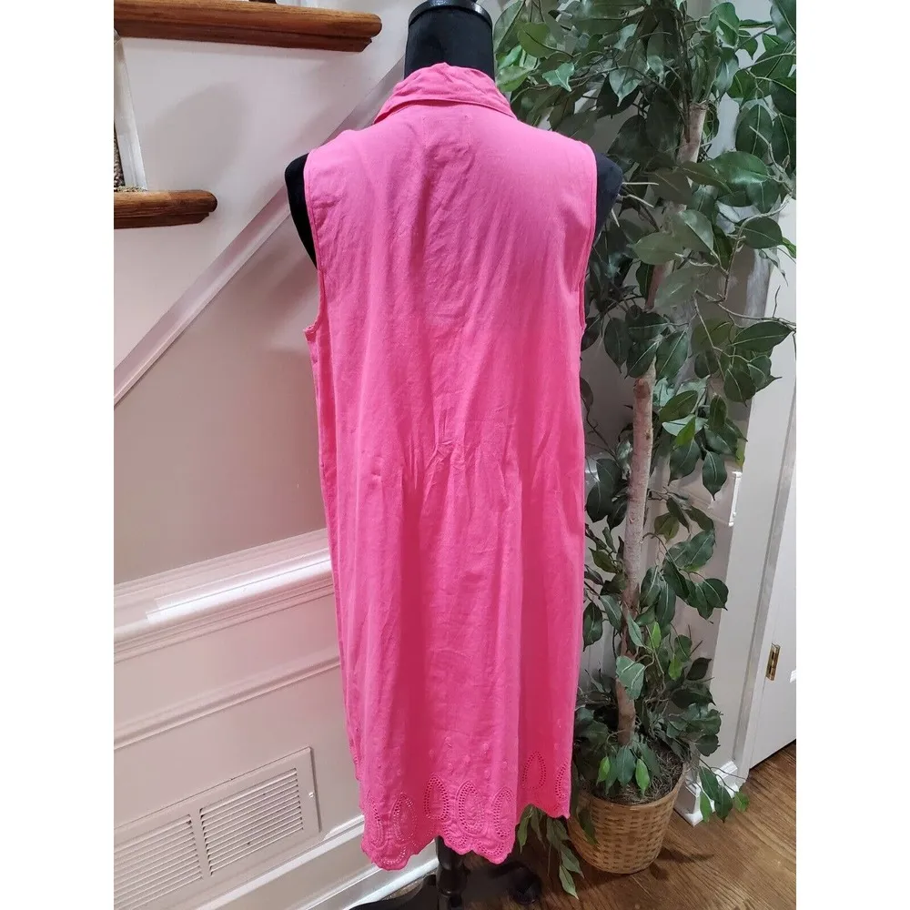 G.H. Bass & Co Womens Pink Cotton Sleeveless Button Down Knee Length Dress Large - Image 7