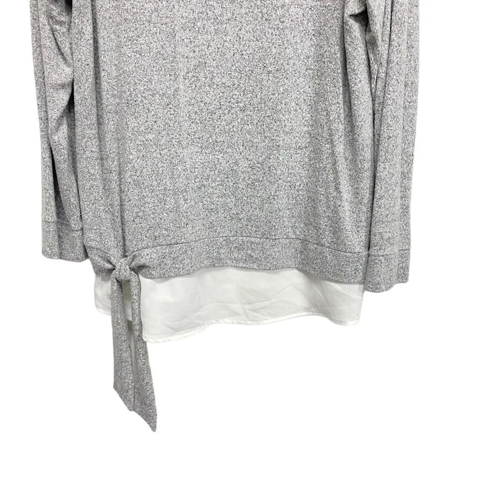 Simply Vera Vera Wang Women's Gray Sweater Tie Buttom Mock Layer Size XL - Image 4