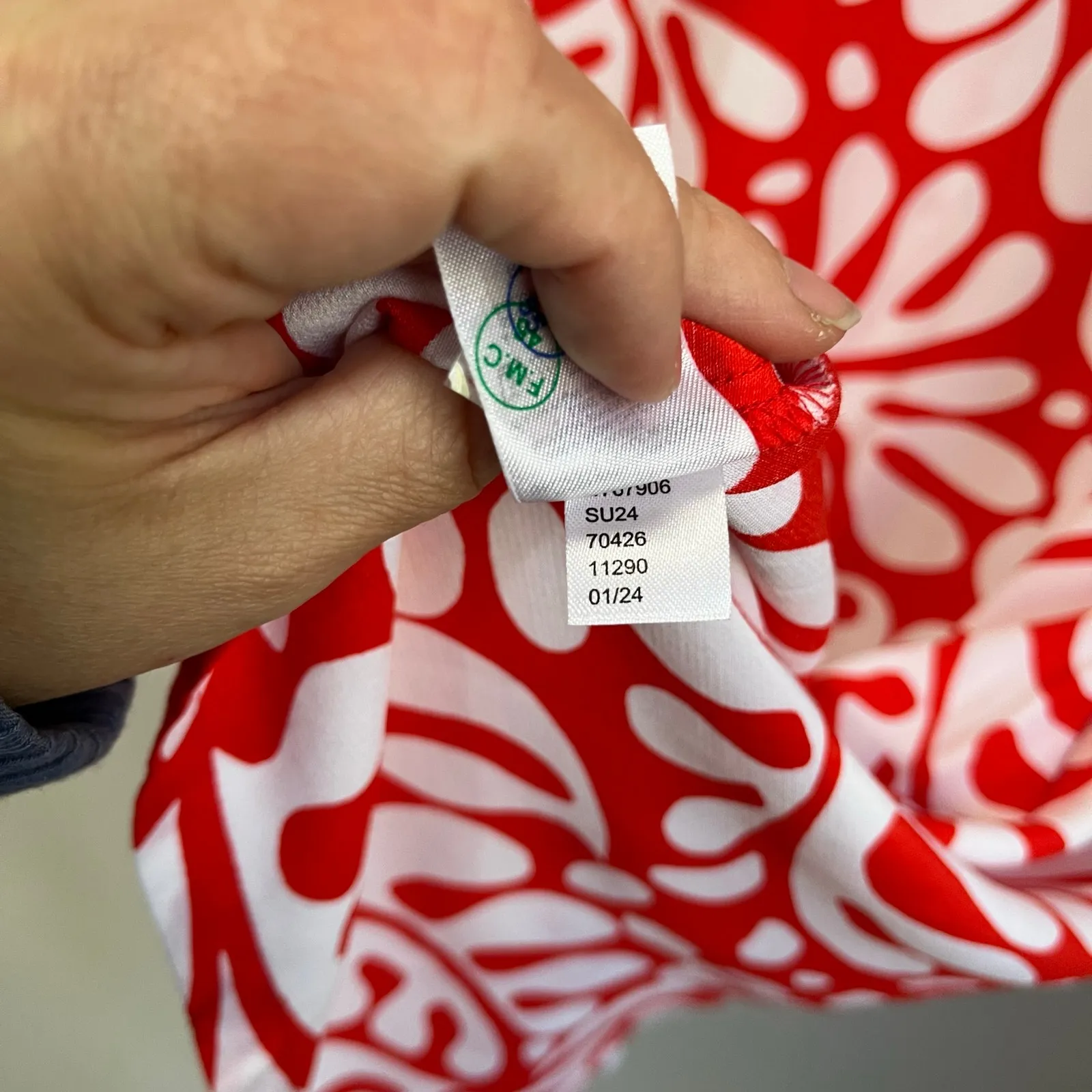 Loft Red White Abstract Floral Short Sleeve Dress Size Large Resort Casual - Image 8