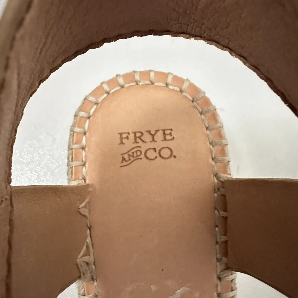 Frye & Co. Sandals Amber Caramel Espadrille Wedge Ankle Strap Leather Boho 9.5 Brown - Image 6