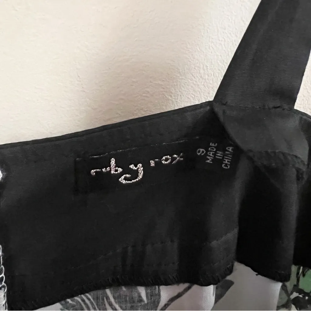 Ruby Rox White/Green Floral Midi Dress Tie Waist NEW Size Juniors 9 Retro - Image 5