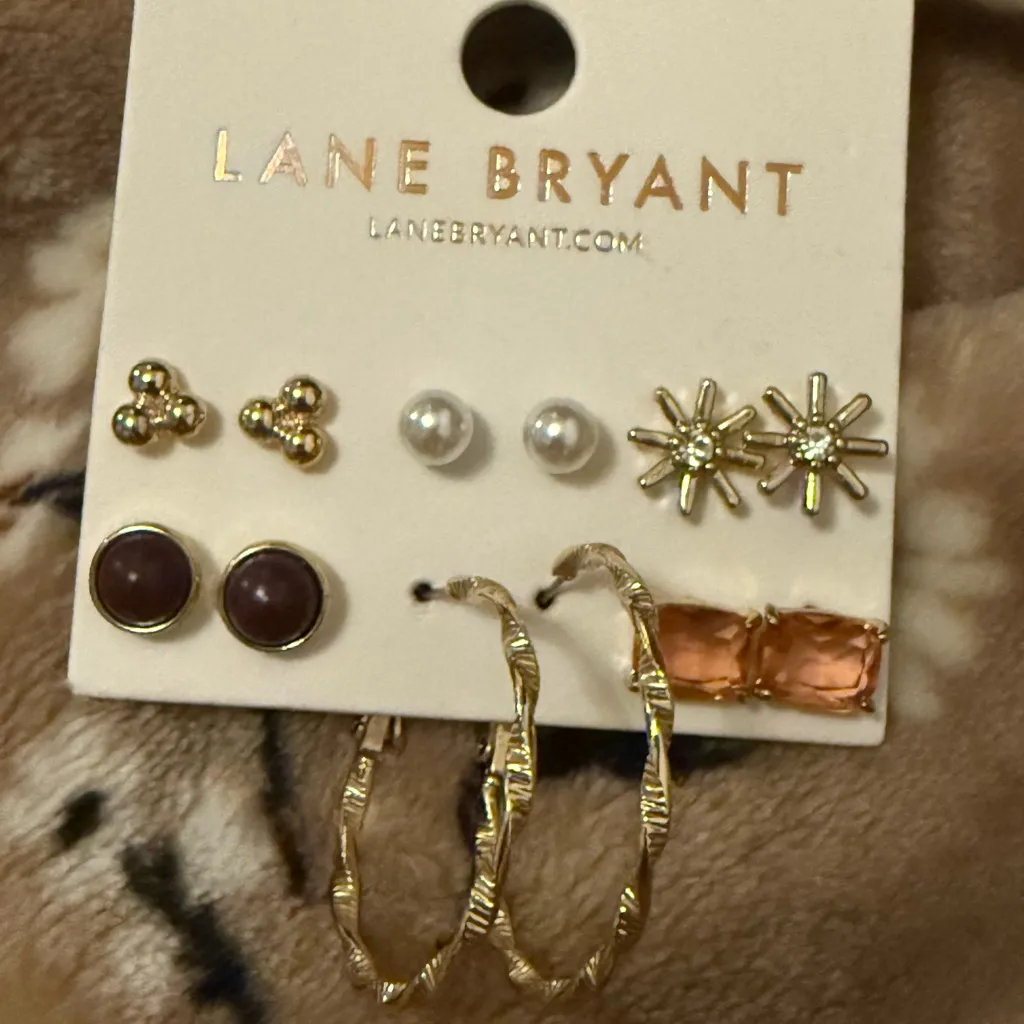 Lane Bryant Mixed Gold Fall Autumn Classic Stud & Hoops Earrings 6-Pack - Image 5