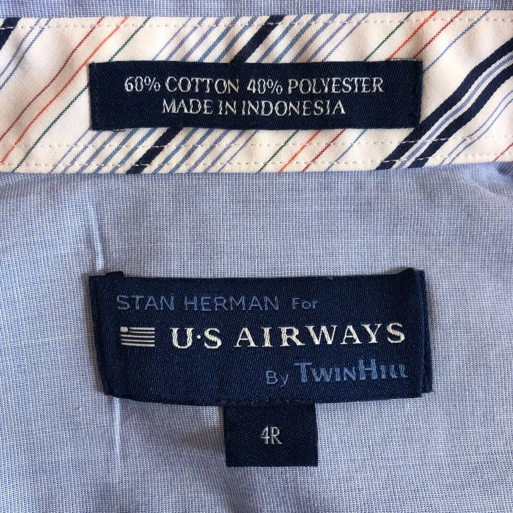 US Airways Uniform Button Up Shirt Logo Polo Small Blue Size 4 - Image 7
