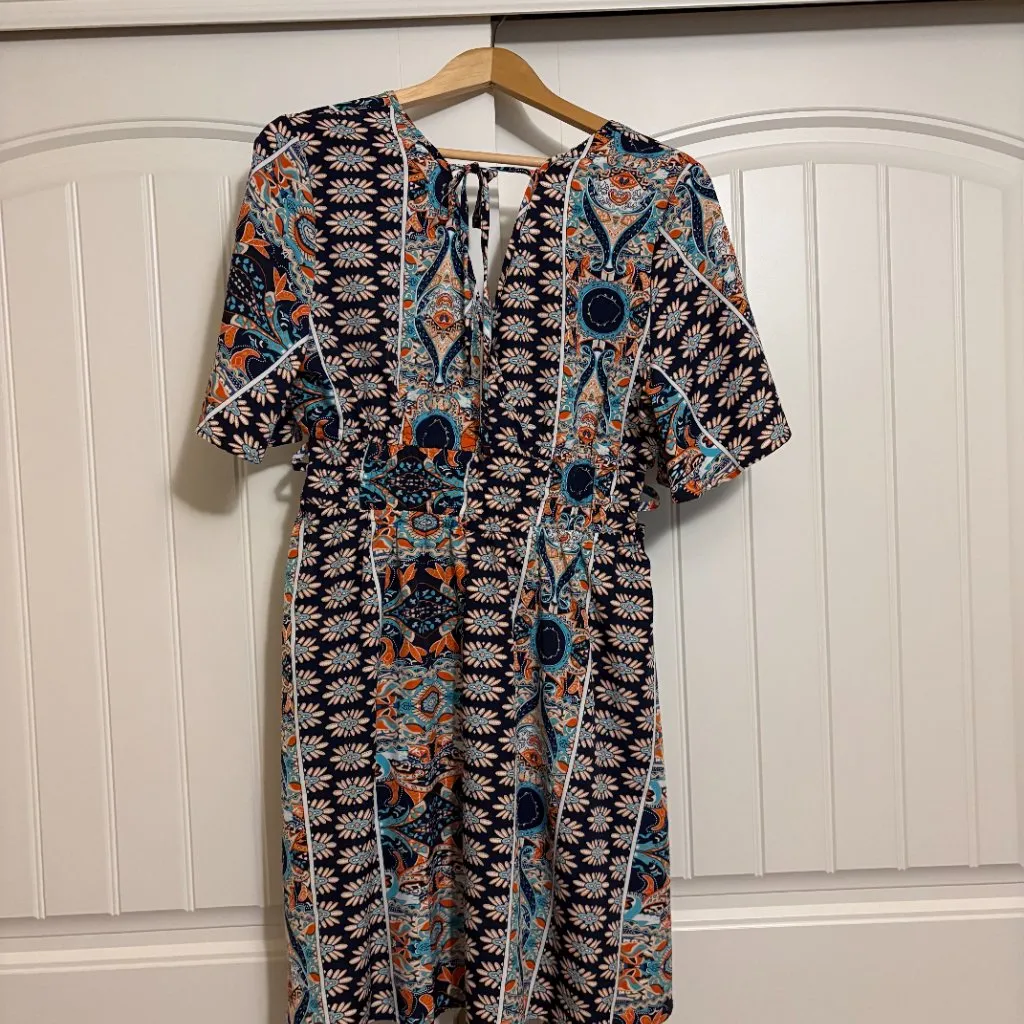 Shein Faux Wrap Dress XL Xtra Large Short Sleeve Gathered Waist Floral Print - Image 3