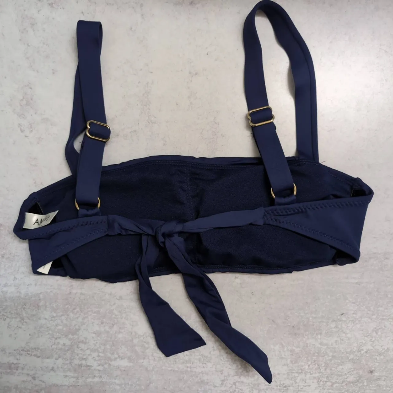 Amavi Dark Blue Adjustable Straps Gold Hardware Ruched Bikini Top Size S - Image 2