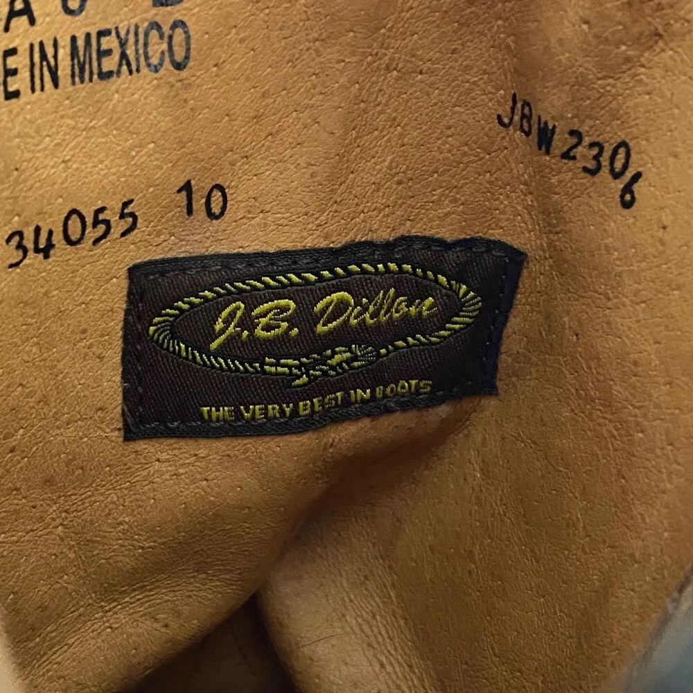 J.B Dillon Vintage Brown Flame Embroidered Leather Western Cowboy Boots US 8 - Image 10