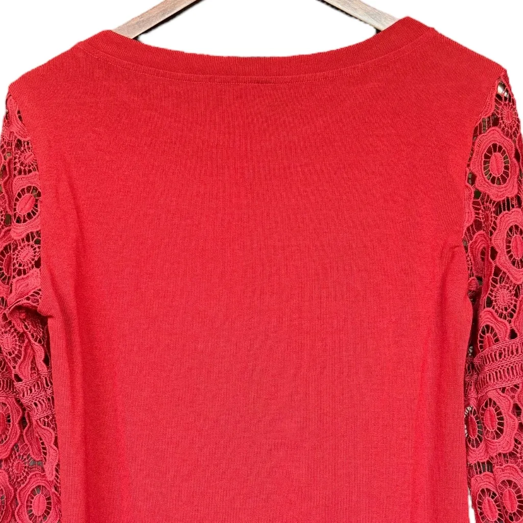 Tickled Teal‎ Red Lace Long Sleeve Top Sz L - Image 4