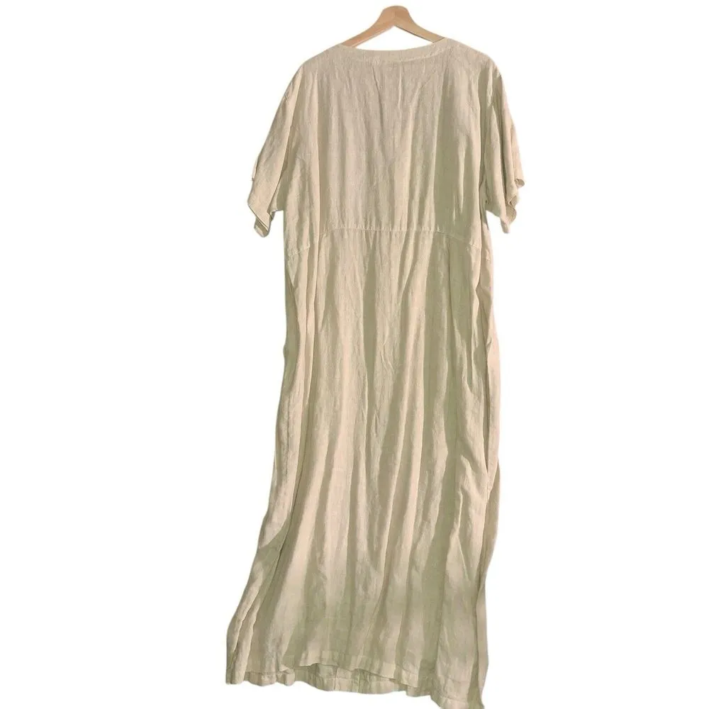 VTG Laissez Faire Creme Womens Cottagecore 100% Linen Button Down Dress‎ Sz L Tan Size L - Image 2