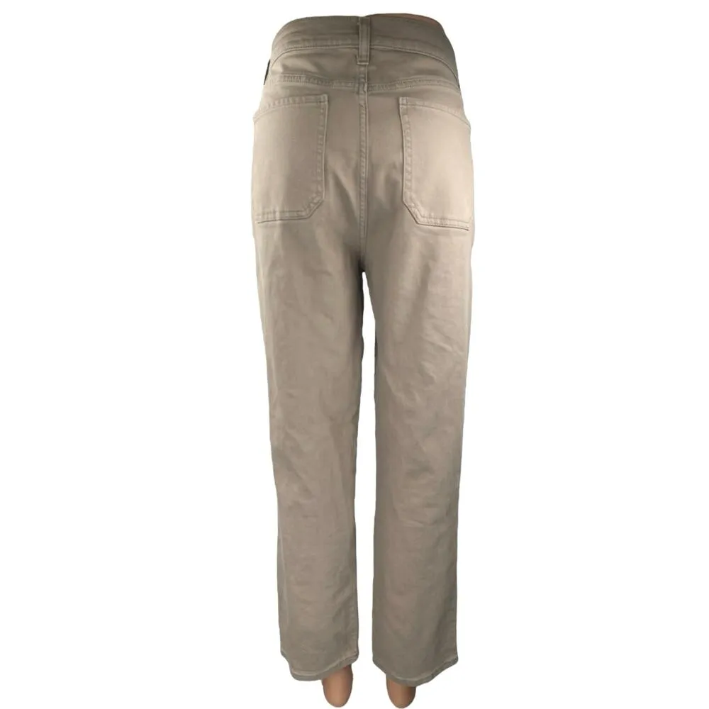 Old Navy Sky-Hi Beige Tan Straight Leg High Waist Chino Khaki Trousers Pants 10 - Image 3
