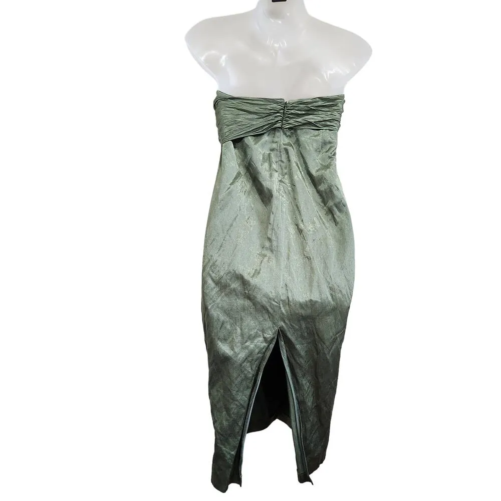 Vince Strapless Metallic Shimmer Green Cocktail Dress Sweetheart Neckline Size 0 - Image 2