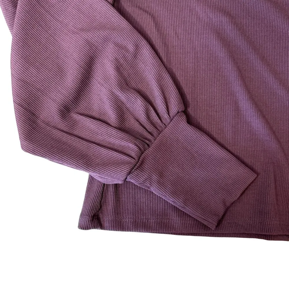 Purple Puff Shoulder Long Sleeve Ribbed Top Women's Size Medium - Image 3
