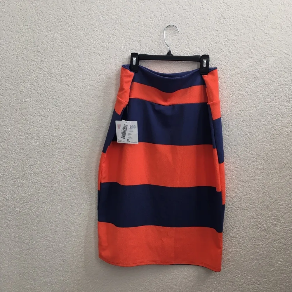 LuLaRoe Cassie Orange/Blue Stripe Skirt 2XL - Image 4
