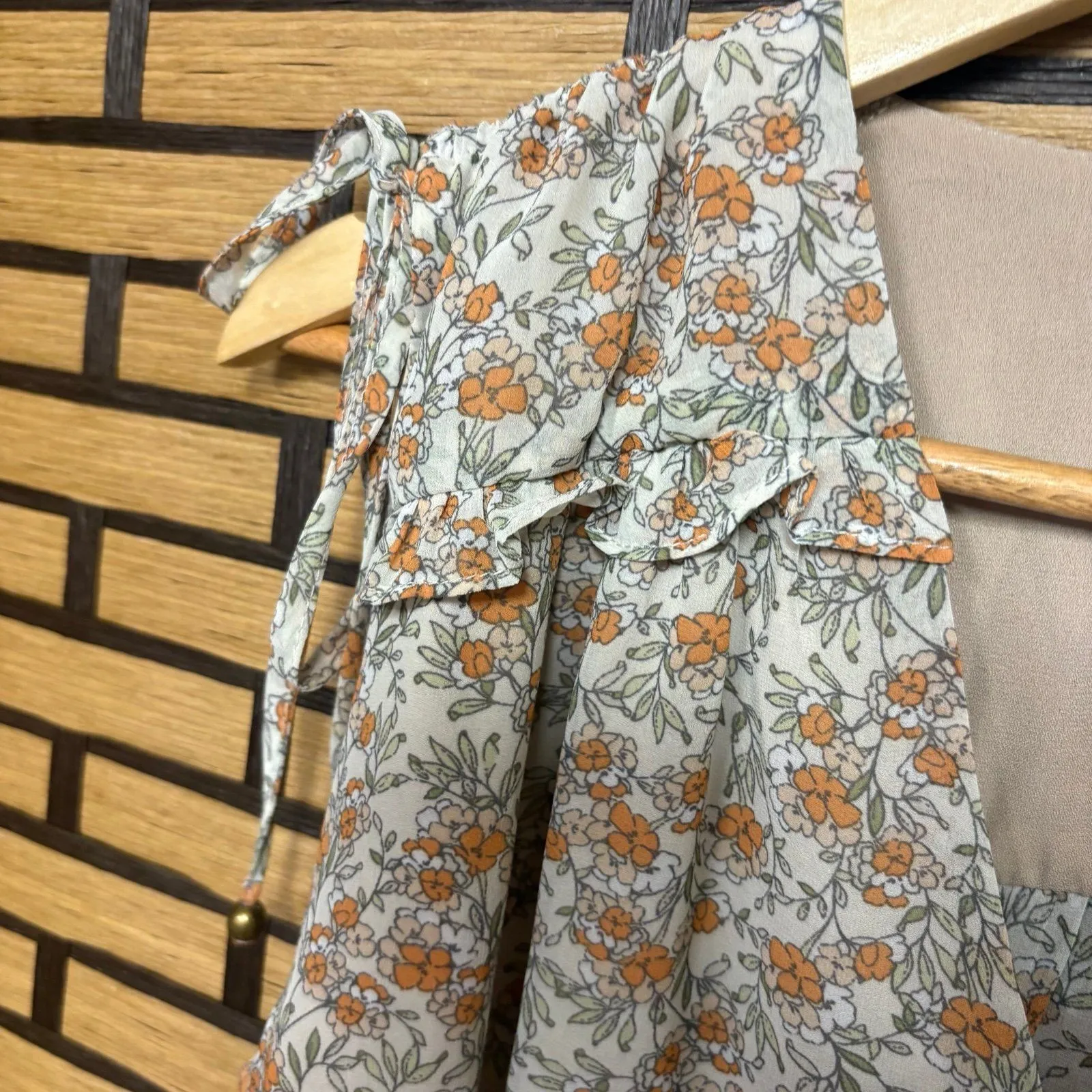 Wild Fern Pale‎ Pink Floral Ruched Dress Size Large - Image 5