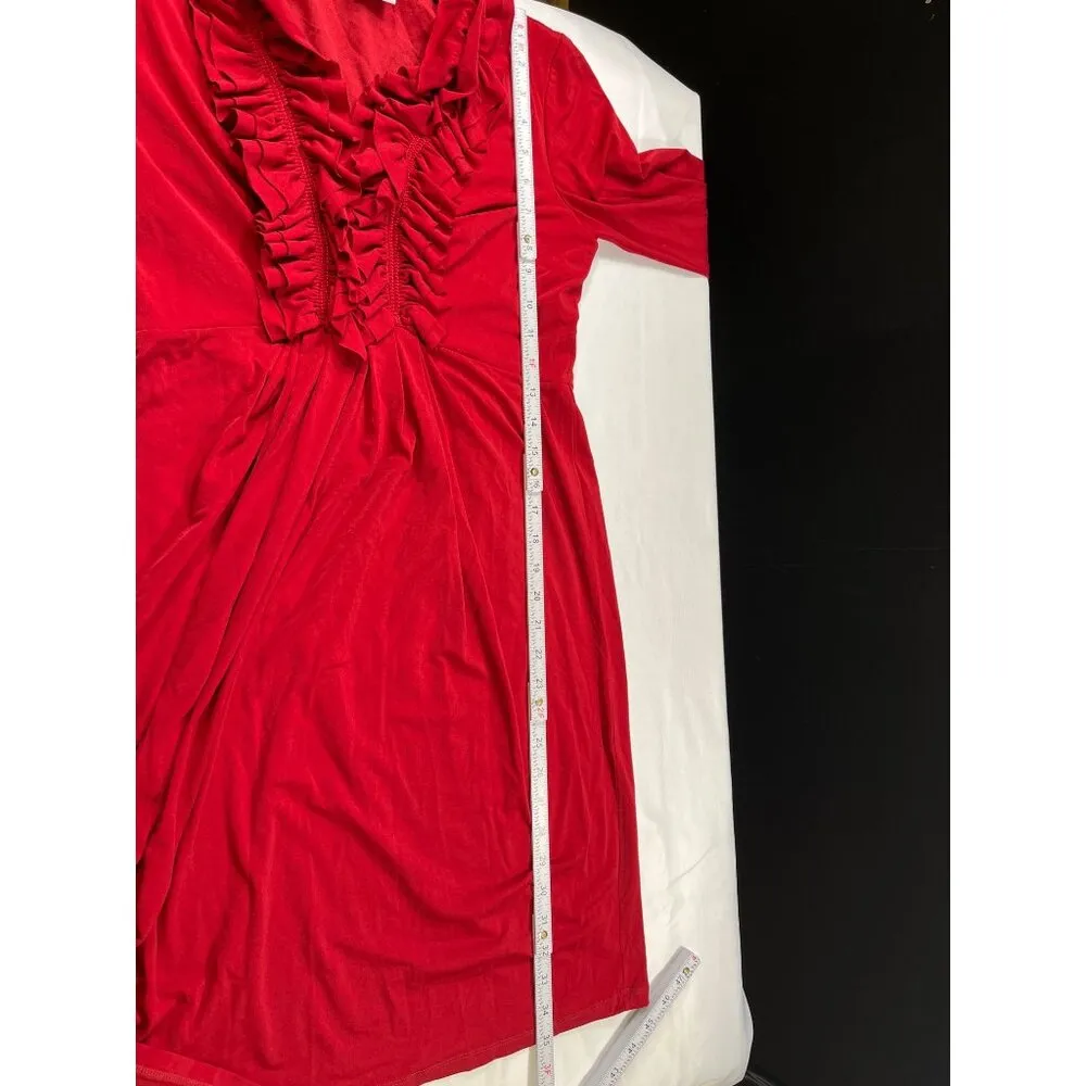 Maggy London SKU 7612 Red Ruffle V-Neck Dress Size 10 - Image 8