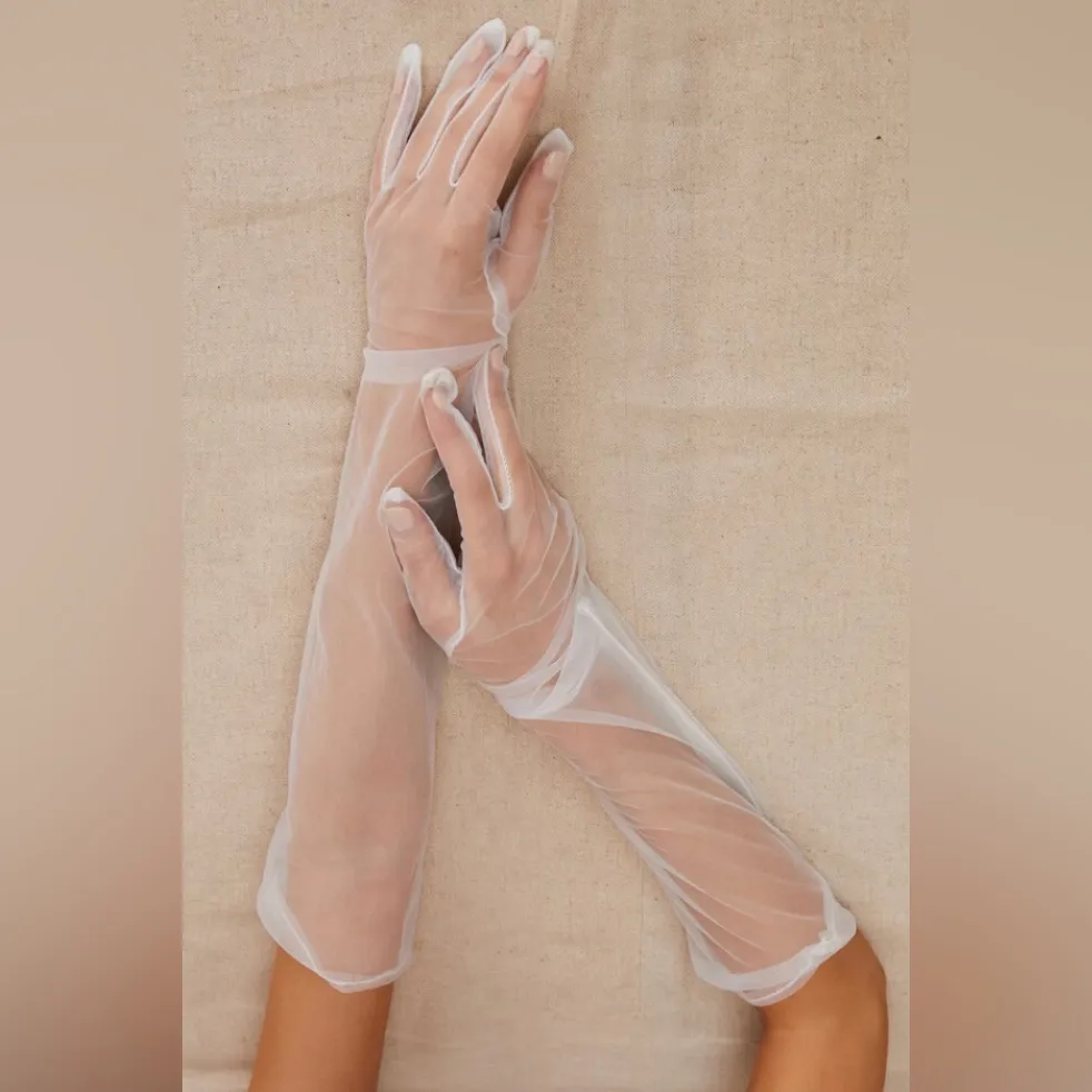 Sheer White Mesh Gloves - Image 11