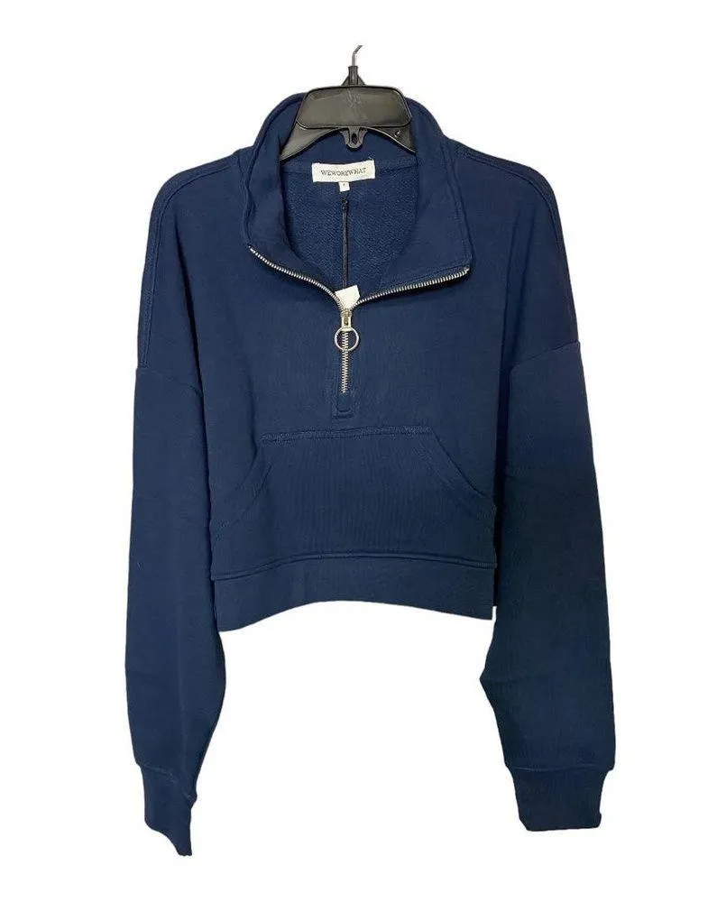 NWT We Wore What Cropped Half Zip Pullover Sweatshirt SMALL Dress Blue Casual - Image 3