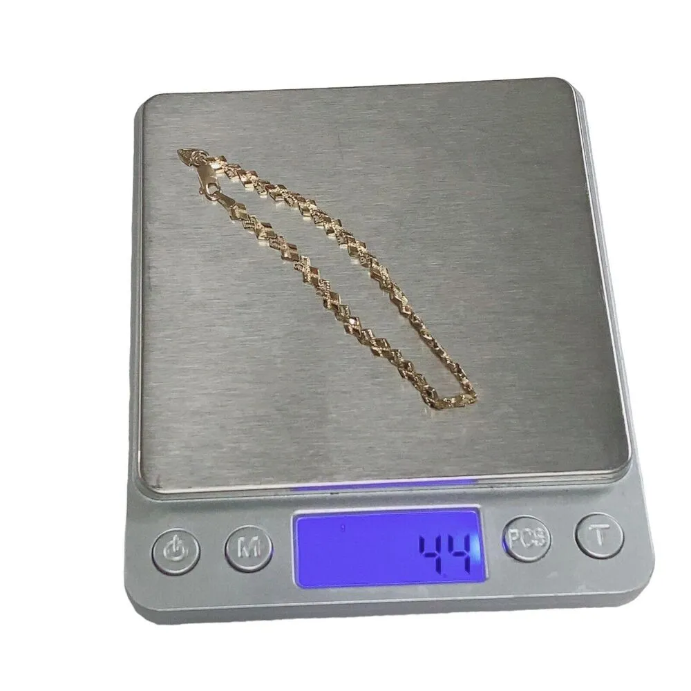 Vintage Beverly Hills 14k Gold Diamond Cut Link tennis Bracelet 7" Lobster Clasp - Image 10