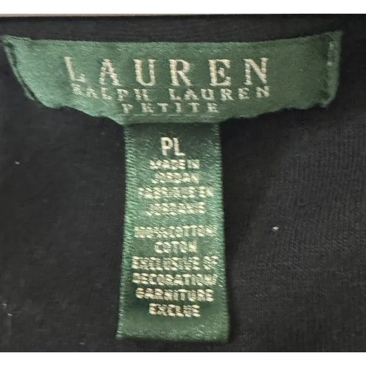 LAUREN RALPH LAUREN Women's Black Midi Cotton T-Shirt Dress Lace Detail- Size PL - Image 3