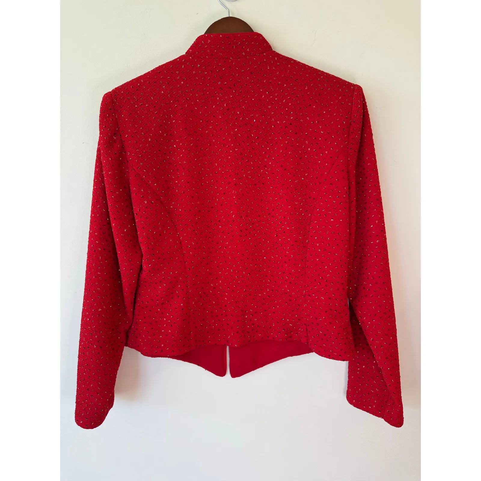 Jessica Howard Zip Up Tasseled Embossed Crew Neck Blazer Red Women's Size 12P - Image 2
