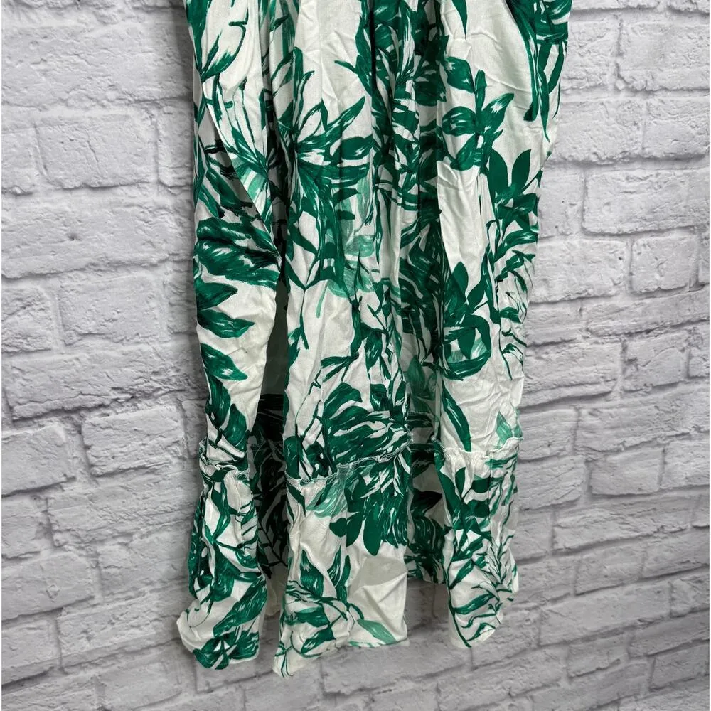 Raviya Tropical Printed Ruffle Hem Swim Cover Up Dress Size XL White Green New - Image 5