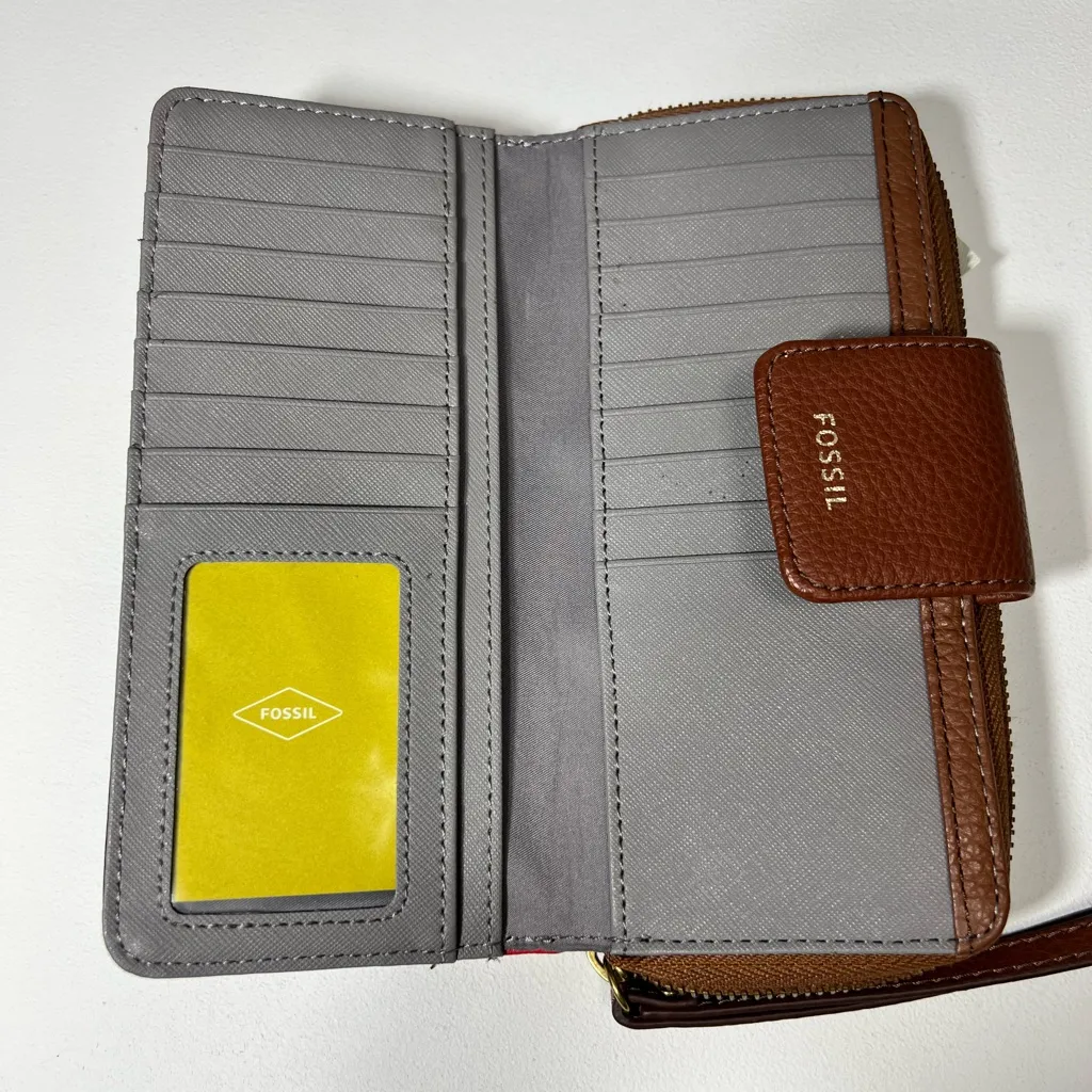 🆕 NWT Fossil Madison Zip Clutch Bronze Multicolor Leather Wristlet Colorblock - Image 5