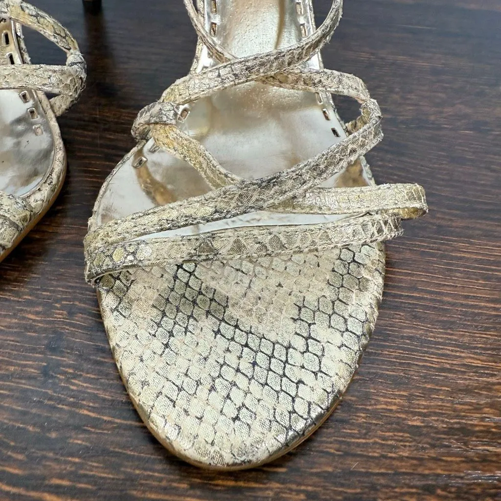 Gianni Bini Women’s gold leather snake Print 3” straps heel Sphere size 8.5 - Image 4