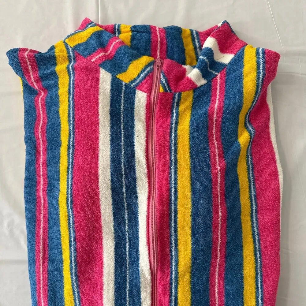 Vintage 70s Harbour Casuals Ltd ROXANNE striped multicoloured Terry beach dress - Image 11