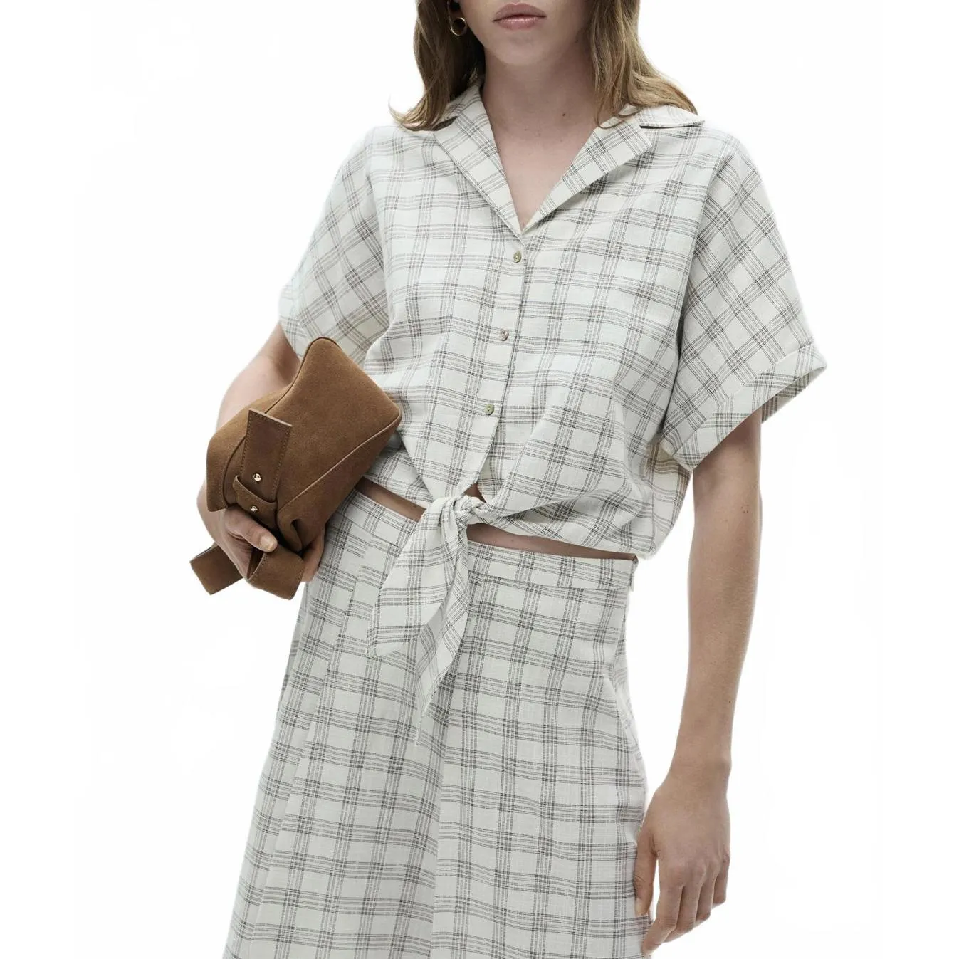 Mango Gingham Check Crop Top Ecru Beige Tan NWT Size 4/Small - Image 6