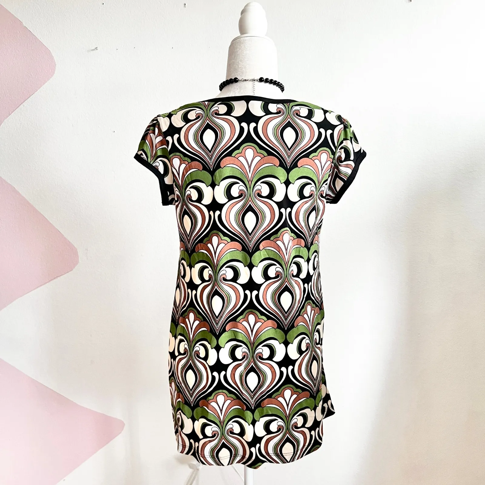 Vintage Y2K Babydoll Top Floral 2000s Retro 90s 70s Inspired Medium Green - Image 2