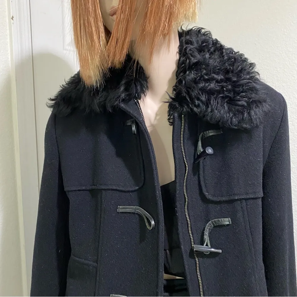 Banana Republic Black Mid Length Wool Blend Coat w/ Detachable Faux Fur Collar S - Image 9