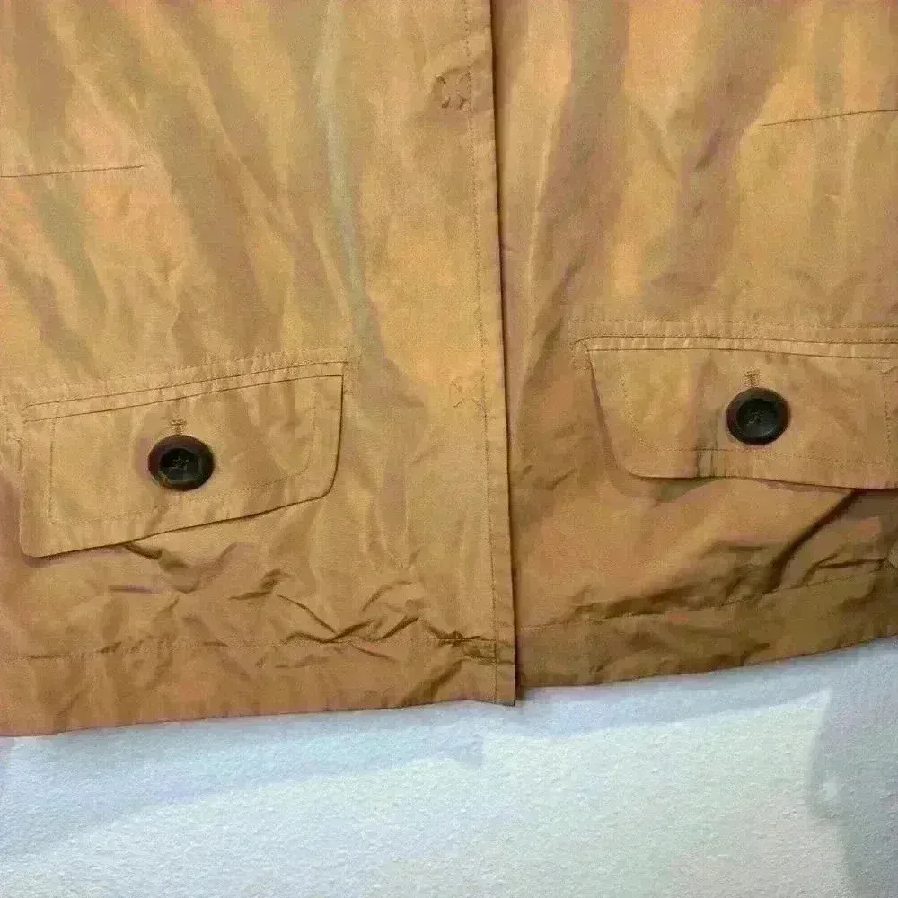 Per Se Brown Gold Cropped Y2K Trench Jacket Sheen Snap Button‎ Size 6 - Image 4
