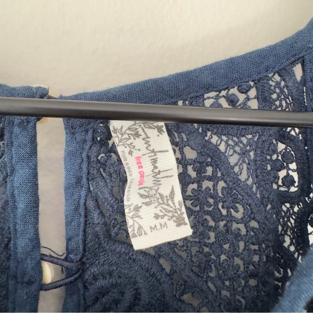 Free People Intimately Boho Paisley Pattern Spaghetti Strap Dress Button Up Lace - Image 6