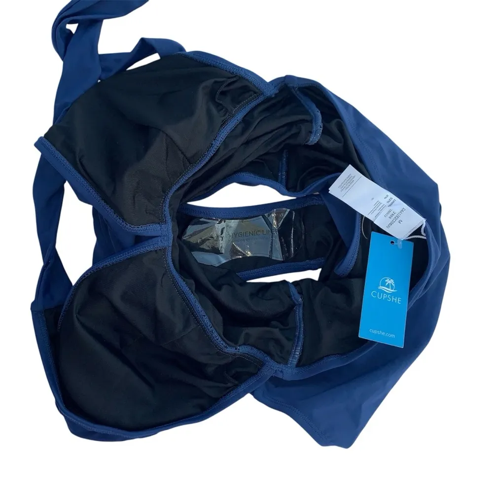 Cupshe Bianca Dusty Blue Plunge Halter 1 Piece Medium Swimsuit - Image 6