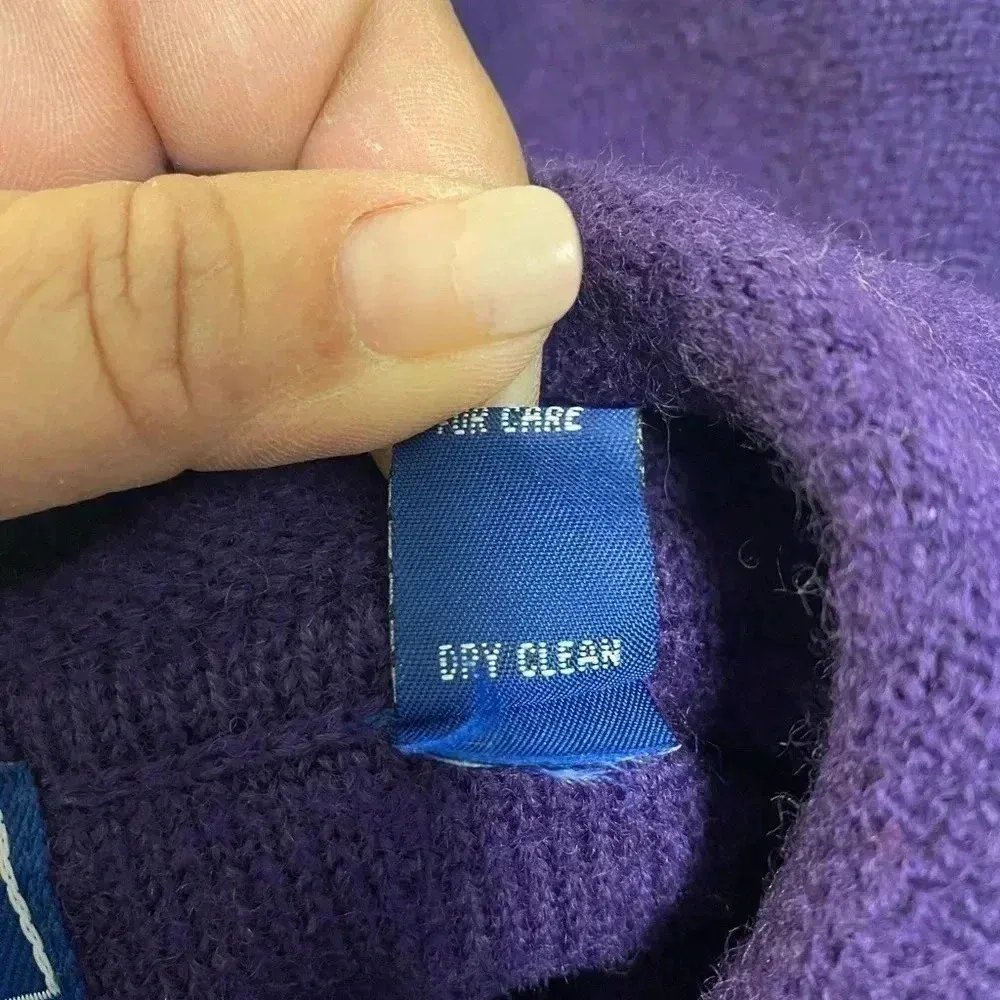 Karen Scott Pure Wool Purple sweater cardigan‎ shoulder pads buttons Size L - Image 5