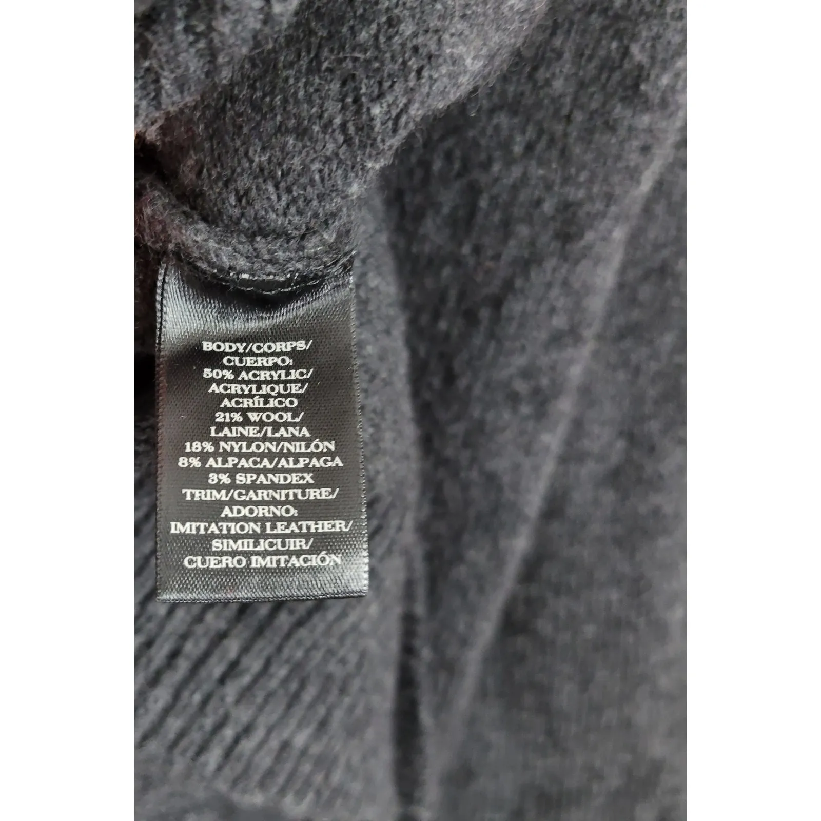 Ann‎ Taylor Womens Sweater Large Charcoal Gray Leather Sleeve Detail Crew Neck - Image 5