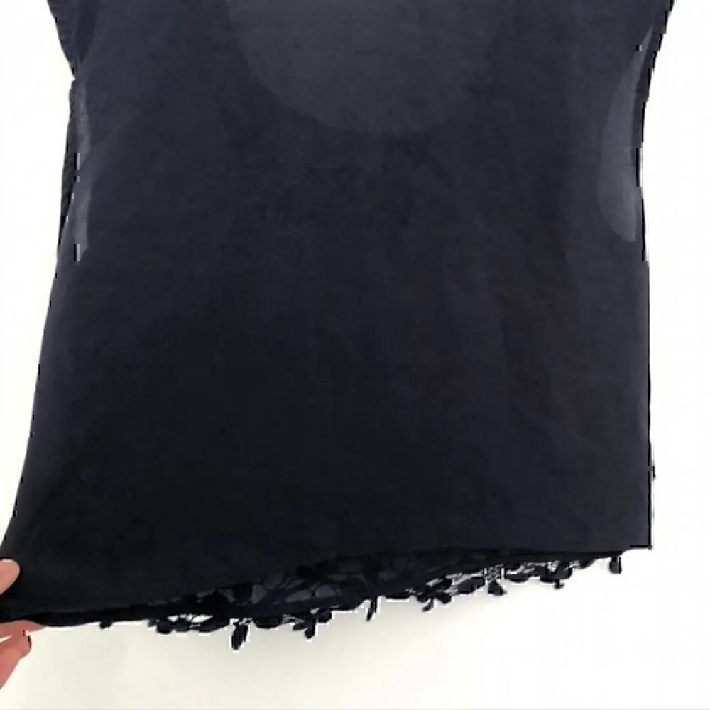 CHARLOTTE RUSSE Navy Floral Lace Mixed Media Material Crop Top Blouse JUNIORS M - Image 10