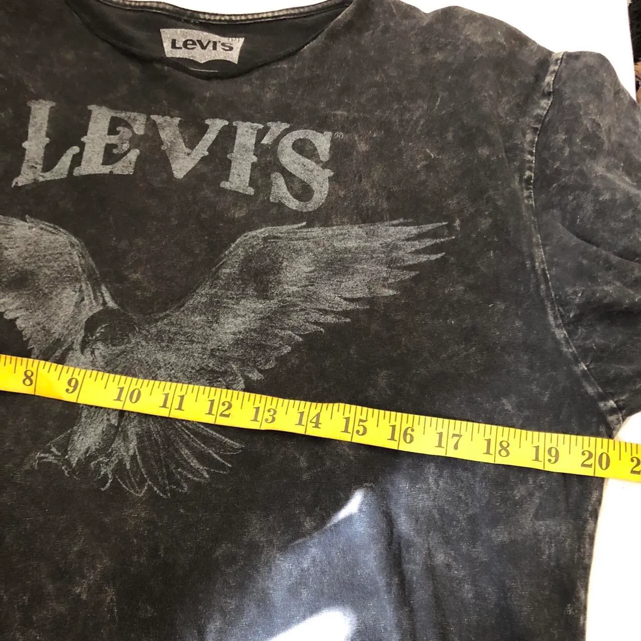 Y2K Black faded acid wash  graphic tee t-shirt eagle wings gothic punk rock emo streetwear 100% cotton-L Measurement in pics - Image 5