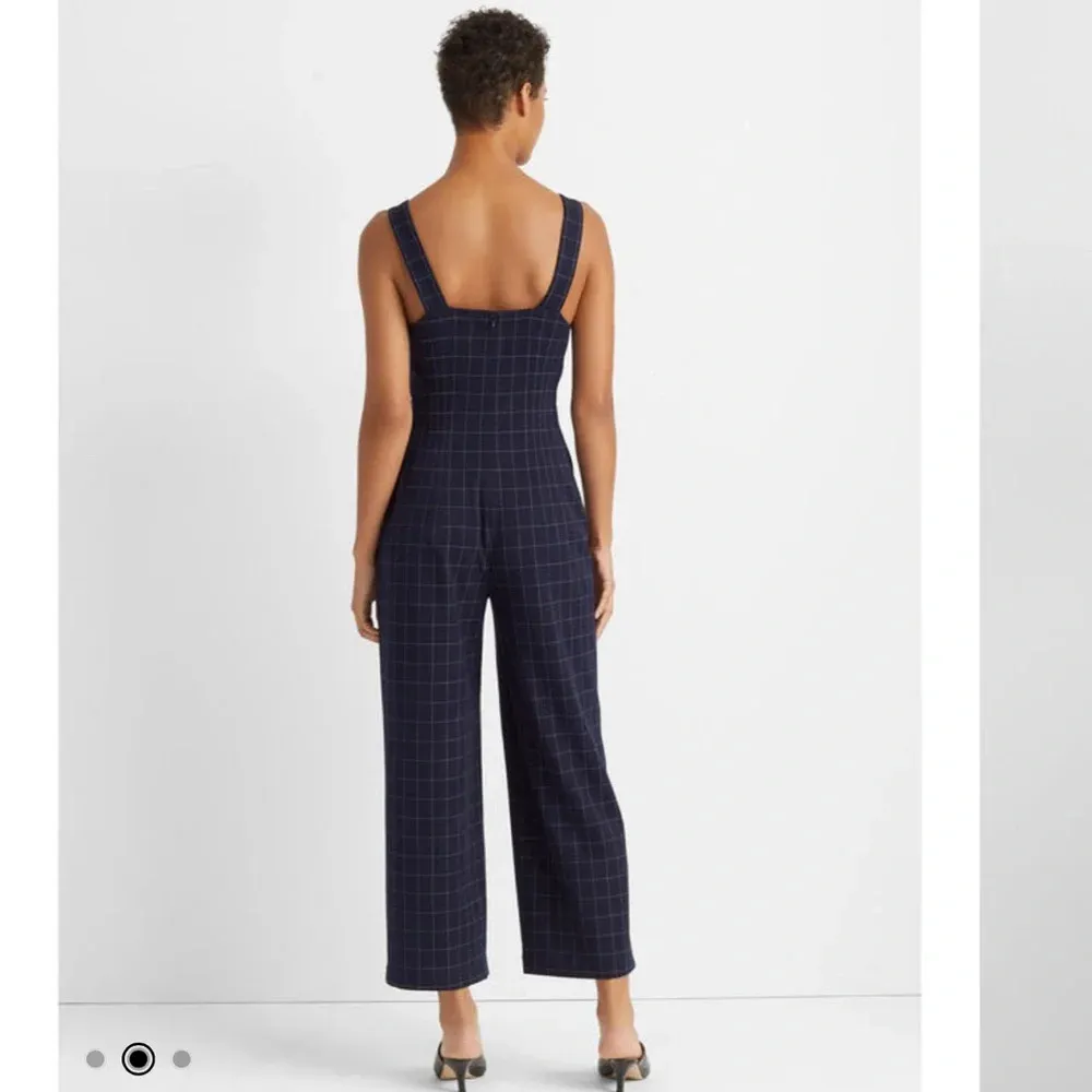 Club Monaco Self Buckle Women’s Check Crop Jumpsuit Navy Size 10 Retail $289 - Image 2