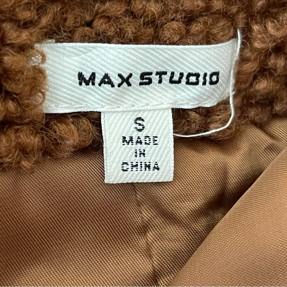 Max Studio Women’s Faux Fur Shearling Teddy Bear Coat Size S Brown Collarless - Image 7