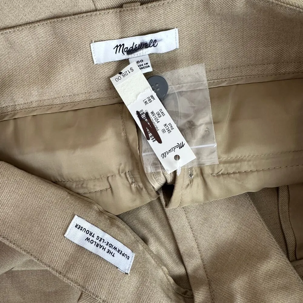 Madewell The Harlow Superwide Leg Trouser Brushed Twill Light Neutral US 00 NWT - Image 13
