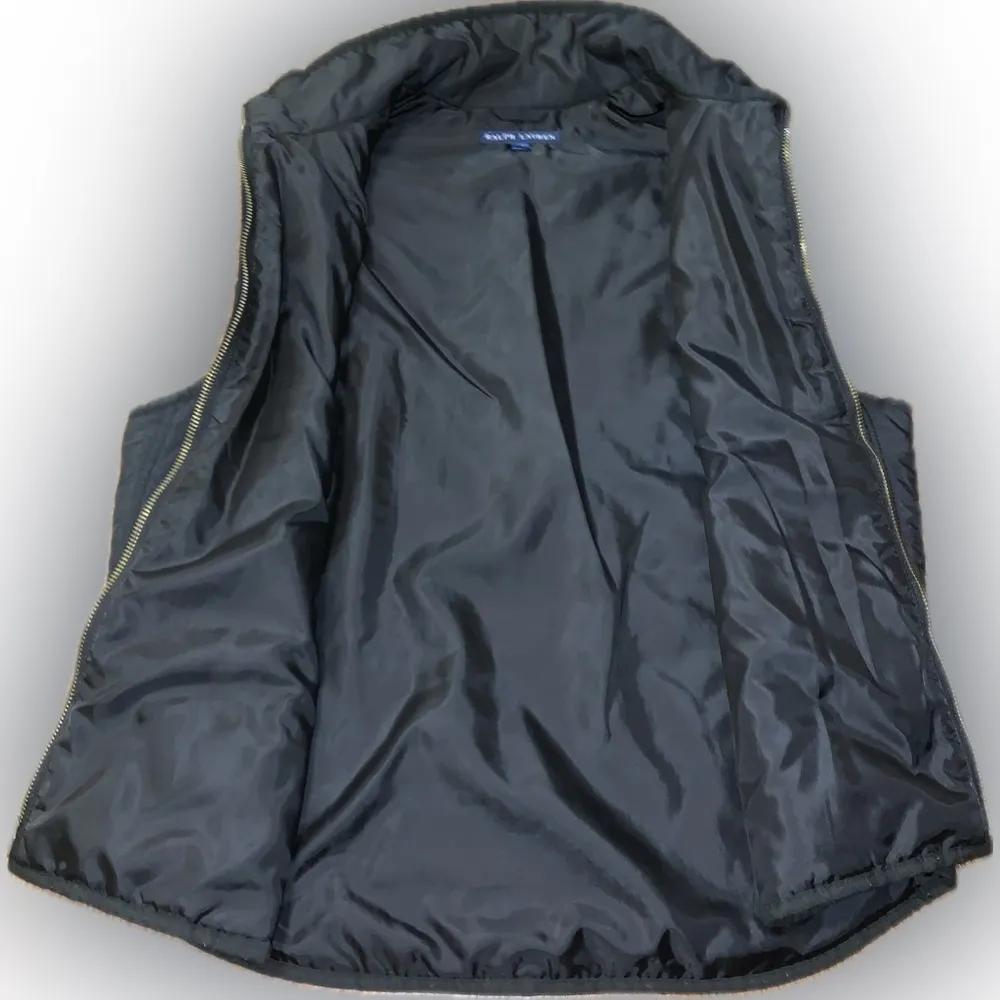 Ralph Lauren Blue Label Black Quilted Zip Classic Puffer Vest Pony Logo Preppy L Size L - Image 8