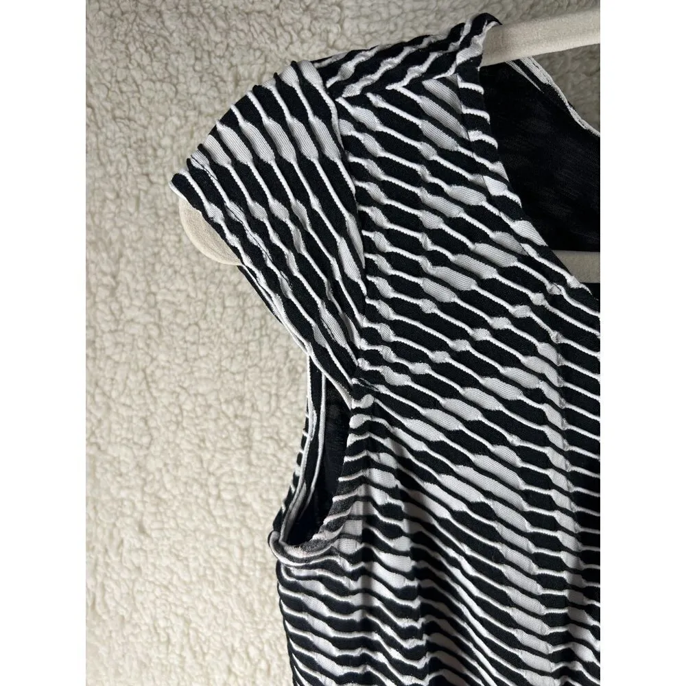 New York‎ & Company Womens Dress Size XS Textured Striped Cap Sleeve Fit & Flare Black - Image 5
