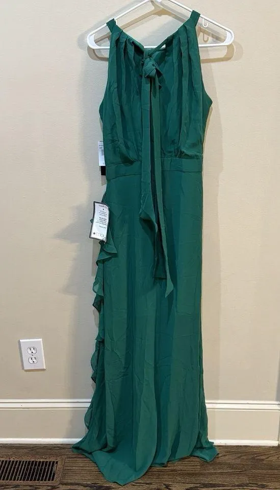 Betsy And Adam HELEN" LONG CHIFFON HALTER NECK DRESS Size 8 Green Formal Wedding - Image 4