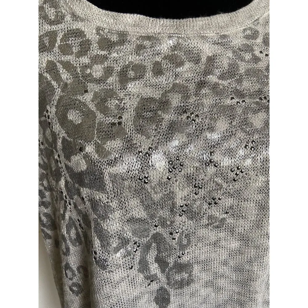 Chico's Womens Sweater Sz 3 XL 16 Leopard Terrain Hailie High Low Top Silver NEW - Image 10