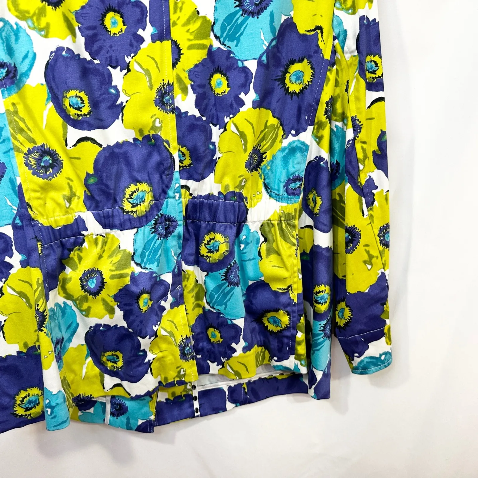 Joan Rivers Size 16‎ Blazer Floral Jacket Button Front Cotton Blue Green 950 - Image 11